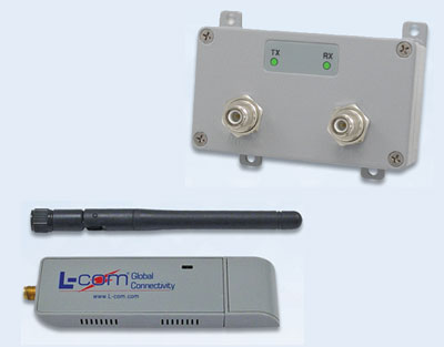 Detail of L-com's WLAN amplier and adapters
