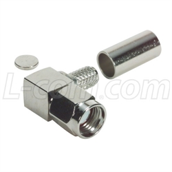 RP-SMA Plug Crimp Right Angle for RG58, 195-Series Cable