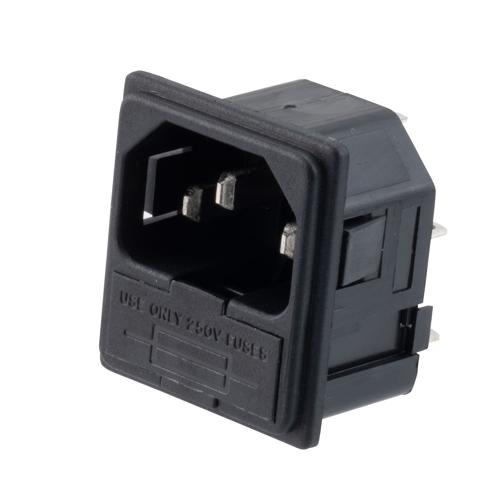 Picture of AC PEM C14 type 1.5 mm Snap-In Panel Mount IEC inlet connector AC power entry module with 2.8 mm Solder Terminals Fuseholder
