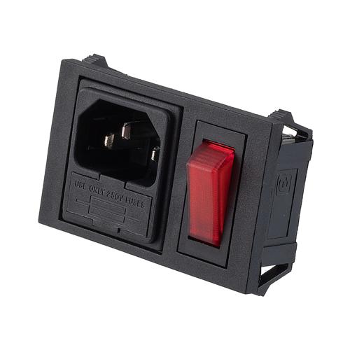 Picture of AC PEM C14, 1.0 to 3.0mm Horizontal Panel Snap-In, 6.3mm Quick-connect, Single Illuminated Switch Fuseholder