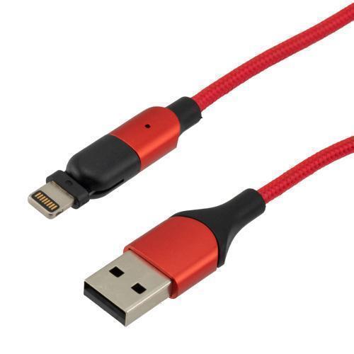 180 degrees Rotating Head Red Nylon Braided Cable, USB 2.0 A Male to