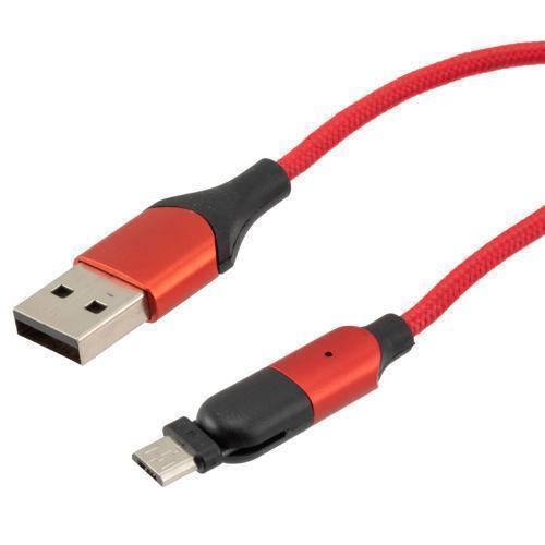 Picture of 180 degrees Rotating Head Red Nylon Braided Cable, USB 2.0 A Male to Micro Male, 5 Volt, 2.4 Amp, 1 Meter