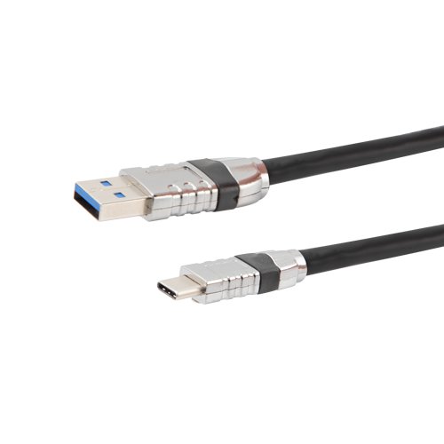 Picture of Ruggedized USB 3.0 Cable Assembly, A Male to C Male with Die Cast Shells and Optional Vision Thumbscrews, 28/26/22AWG, PVC, BLK, 1.0M