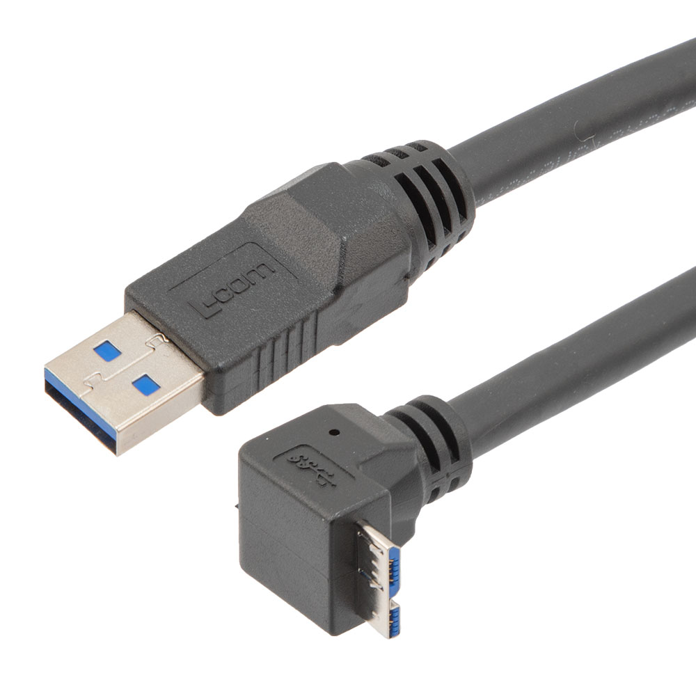 Picture of USB High Flex Drag Chain Cable, Type A Male Plug to Right Angle Down Micro Type B Male Plug, VW-1 PVC, Black, 1.0m