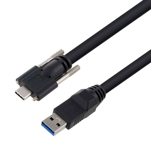 Picture of High Flex Drag Chain, USB 3.0 Cable Assembly, Type C Male Vision Thumbscrews to Type A Male, 22 AWG, 20276 VW-1 PVC, Black, 2.5 m