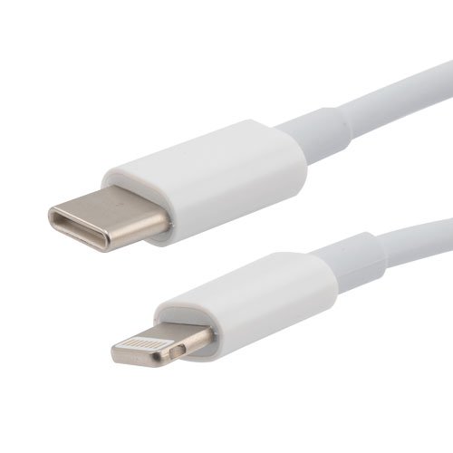 Picture of USB C Type to Lightning Compatible Charging Data Cable Assembly, Male-Plug to Male-Plug, TPE Jacket, White, 1FT