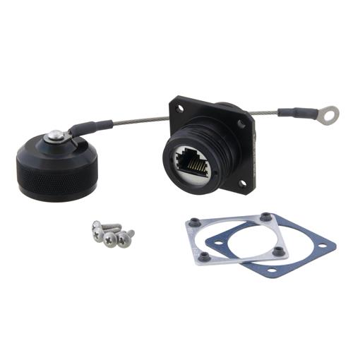 Picture of Cat6, Flange Mount, Electroless Nickel finish with Grounding Shield, Mounting Hardware & DC