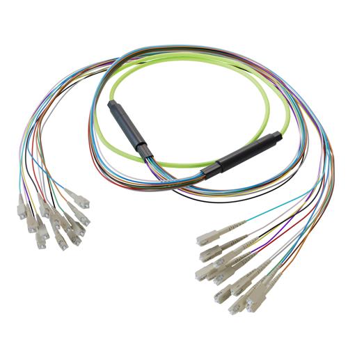 Picture of 12-Fiber SC UPC to SC UPC, OM5 Multimode Distribution Cable, 6.2mm LSZH, 2.0mm breakout, Lime Green-10M