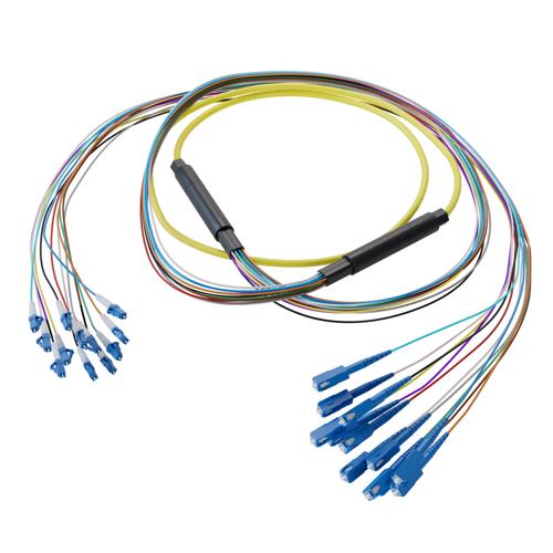 Picture of 12-Fiber LC UPC to SC UPC, OS2 Single Mode Distribution Cable, 6.2mm Riser, 2.0mm breakout, Yellow-30M