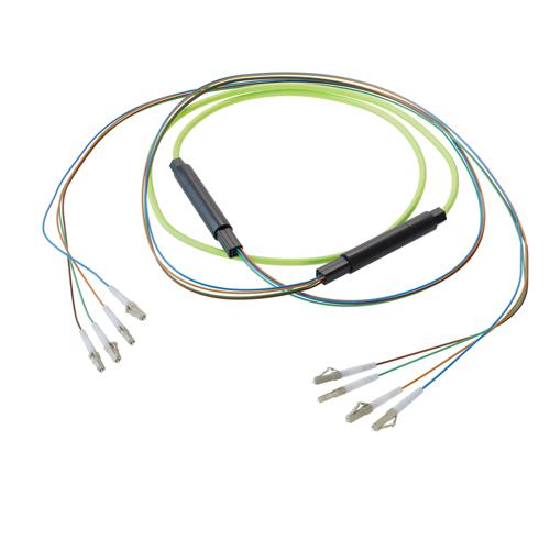 Picture of 4-Fiber LC UPC to LC UPC, OM5 Multimode Indoor Distribution Cable, 4.5mm Plenum, 2.0mm breakout, Lime Green-10M