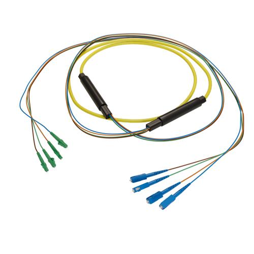 Picture of 4-Fiber LC APC to SC UPC, OS2 Single Mode Indoor Distribution Cable, 4.5mm LSZH, 2.0mm breakout, Yellow-30M