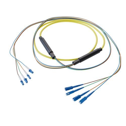 Picture of 4-Fiber LC UPC to SC UPC, OS2 Single Mode Indoor Distribution Cable, 4.5mm Plenum, 2.0mm breakout, Yellow-30M