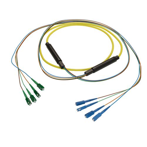 Picture of 4-Fiber SC APC to SC UPC, OS2 Single Mode Indoor Distribution Cable, 4.5mm Plenum, 2.0mm breakout, Yellow-30M