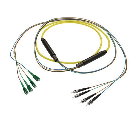 Picture of 4-Fiber SC APC to ST UPC, OS2 Single Mode Indoor Distribution Cable, 4.5mm LSZH, 2.0mm breakout, Yellow-30M