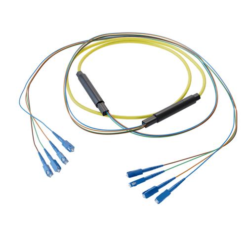 Picture of 4-Fiber SC UPC to SC UPC, OS2 Single Mode Indoor Distribution Cable, 4.5mm Riser, 2.0mm breakout, Yellow-30M
