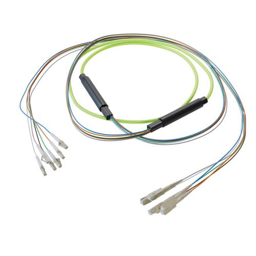 Picture of 6-Fiber LC UPC to SC UPC, OM5 Multimode Distribution Cable, 5.0mm Plenum, 2.0mm breakout, Lime Green-10M