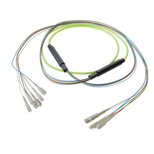 Picture of 6-Fiber SC UPC to SC UPC, OM5 Multimode Distribution Cable, 5.0mm LSZH, 2.0mm breakout, Lime Green-10M
