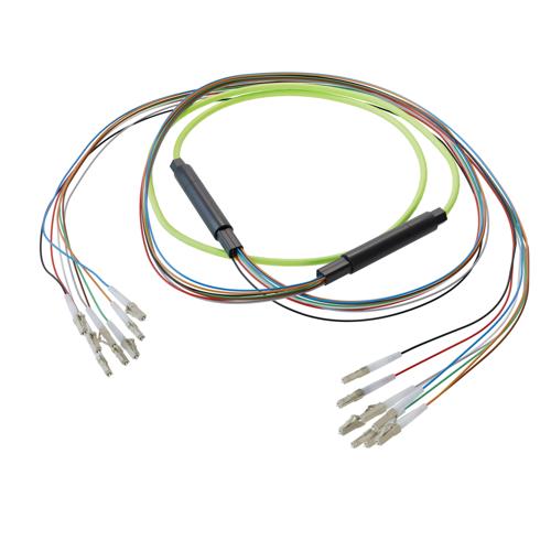 Picture of 8-Fiber LC UPC to LC UPC, OM5 Multimode Distribution Cable, 5.6mm LSZH, 2.0mm breakout, Lime Green-10M