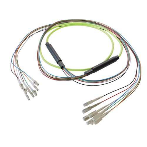 Picture of 8-Fiber LC UPC to SC UPC, OM5 Multimode Distribution Cable, 5.6mm Riser, 2.0mm breakout, Lime Green-10M