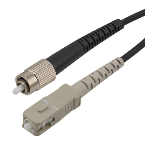 Picture of Fiber Optic Patch Cable FC/UPC to SC/UPC Simplex 50/125 OM4 MMF 3.0mm Black, (LSZH) w/ internal spiral armor, 15 meter