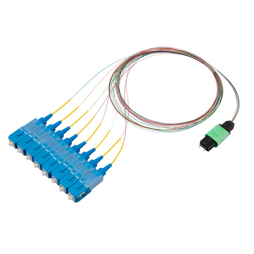 Picture of Fiber Optic Patch Assembly Single Mode OS2, 8 Fiber MPO (male) to SC/UPC 0.25mm Bare Fiber - 1M