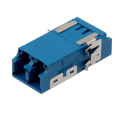 Picture of Fiber Coupler, LC/LC SlimLine Duplex, Translucent Internal Shutter, Side Spring, High Density Reduced Height, No Flange, Blue