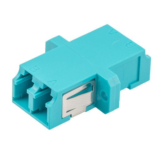 Picture of Fiber Optic Coupler, LC Duplex MultiMode, SC Footprint, Flange, Aqua