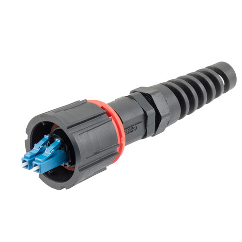 Picture of IP68 ODVA Compatible LC Duplex Connector, SM Duplex Blue, 4.8mm crimp sleeve, no Dust Cap