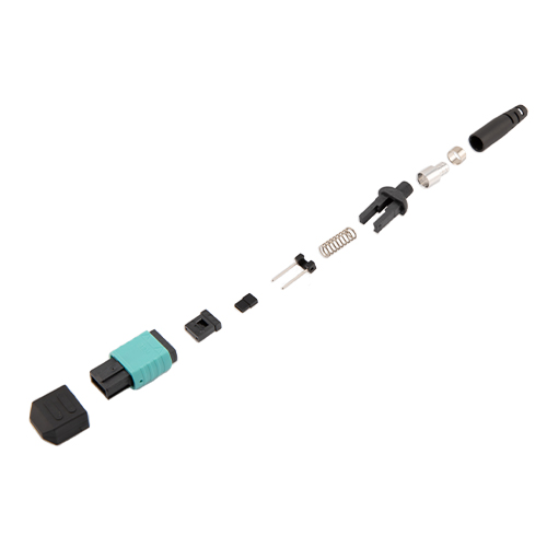 Picture of Fiber Connector, MPO Male, 12 Fiber, for 4.0mm MMF, Aqua, Short boot