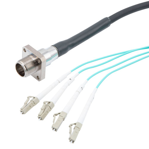 Picture of Fiber Optic Outdoor breakout cable, 4 fiber MMF(OM3), 4 core AARC(Socket) to 4x LC/PC with Armored 7.0mm LSZH jacket, 10M