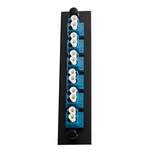 Picture of Fiber Sub Panel LC Duplex Single mode Couplers, 6 count, Ceramic Sleeve, Square, Blue Connector, Black
