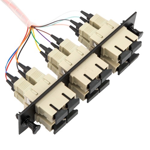 Picture of Six-Pack Adapters, SC/PC 6 Fiber Pigtails, 50/125, 3 Meters, Black