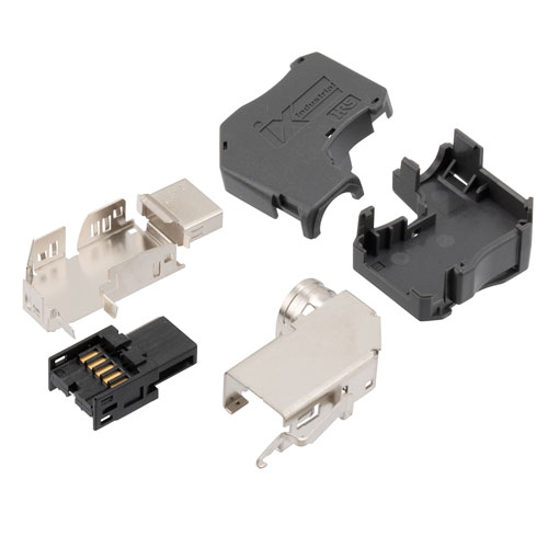 Picture of IX Industrial Right Angle Plug, 10gig, A Key for Ethernet Communications, 90 Degree Down Design, Solder Type