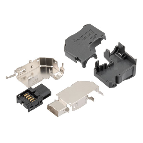 Picture of IX Industrial Right Angle Plug, 10gig, B Key for Serial or Bus Communications, 90 Degree Down Design, Solder Type