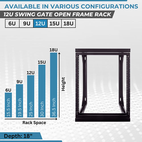 12U Swing Gate Open Wall Rack