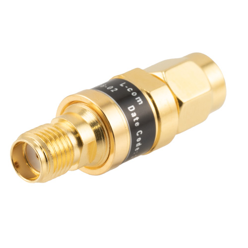 Picture of 2W/2 dB Fixed Attenuator, SMA Male to SMA Female Brass Gold Body Up to 18 GHz