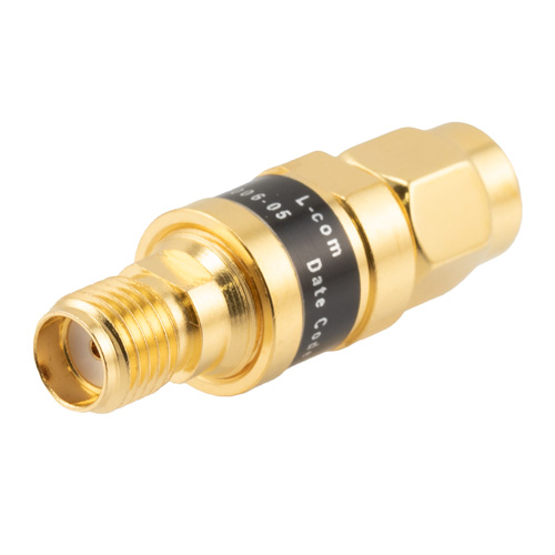 Picture of 2W/5 dB Fixed Attenuator, SMA Male to SMA Female Brass Gold Body Up to 18 GHz