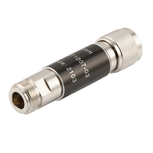 Picture of 2W/3 dB Fixed Attenuator, N Male to N Female Brass Nickel Body Up to 18 GHz