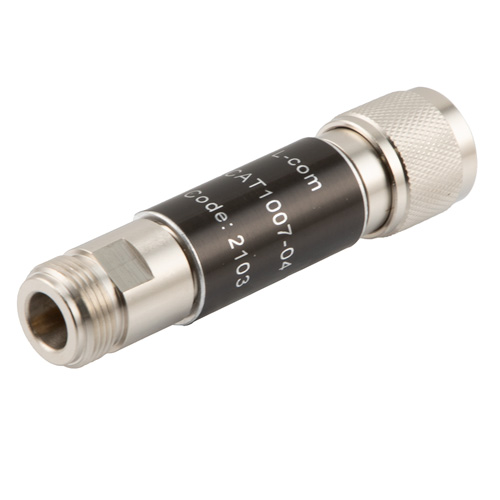Picture of 2W/4 dB Fixed Attenuator, N Male to N Female Brass Nickel Body Up to 18 GHz