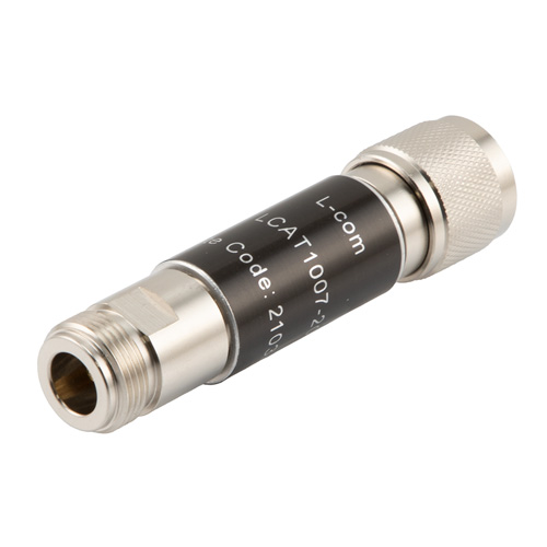 Picture of 2W/20 dB Fixed Attenuator, N Male to N Female Brass Nickel Body Up to 18 GHz