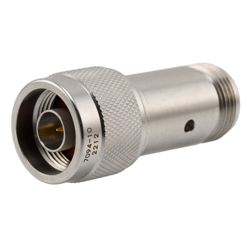 Picture of 2W/10 dB Fixed Attenuator, N Male to N Female Passivated Stainless Steel Body Up to 18 GHz