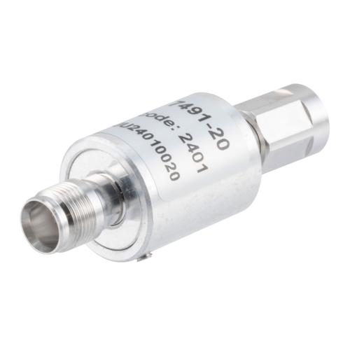 Picture of 10W/20dB RF Fixed Attenuator, NEX10 Male to NEX10 Female Aluminum Body Up to 6 GHz