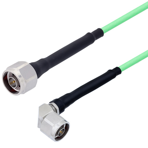 Picture of Low Loss N Male to N Male Right Angle Cable Assembly with Heavy Duty Heat Shrink Boot using LL142 Coax, 2 FT