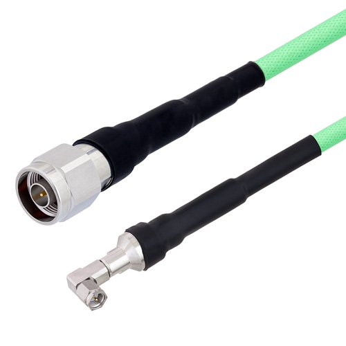 Picture of Low Loss N Male to SMA Male Right Angle Cable Assembly with Heavy Duty Heat Shrink Boot using LL335i Coax, 10 FT
