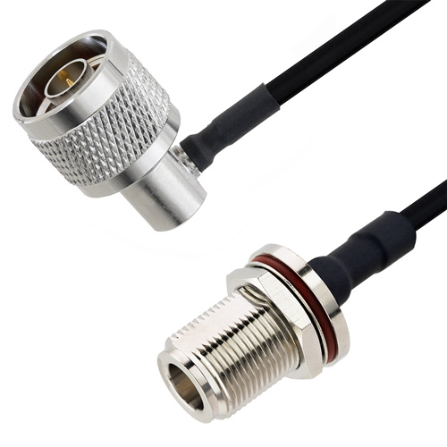 Picture of N Male Right Angle to N Female Bulkhead Cable Assembly using LC141TBJ Coax, 6 FT