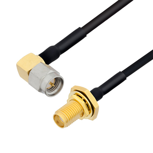 Picture of SMA Male Right Angle to SMA Female Bulkhead Cable Assembly using LC085TBJ Coax, 2 FT
