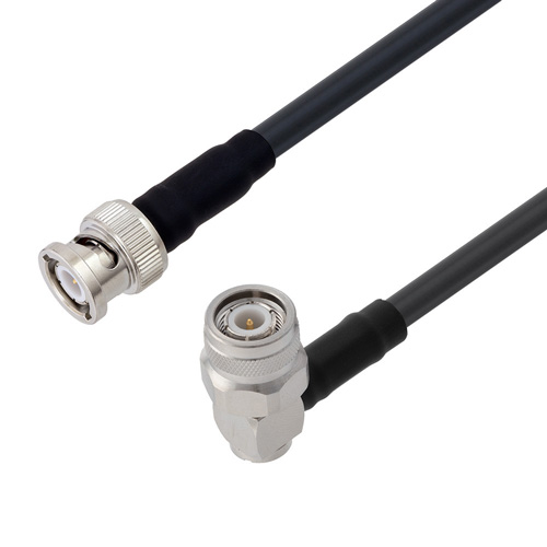 Picture of Low Loss BNC Male to TNC Male Right Angle Cable Assembly using LMR-240 Coax, 1 FT with Times Microwave Components