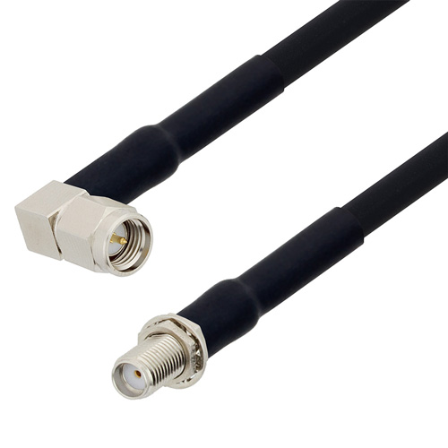 Picture of SMA Male Right Angle to SMA Female Bulkhead Cable Assembly using RG223 Coax, 2 FT