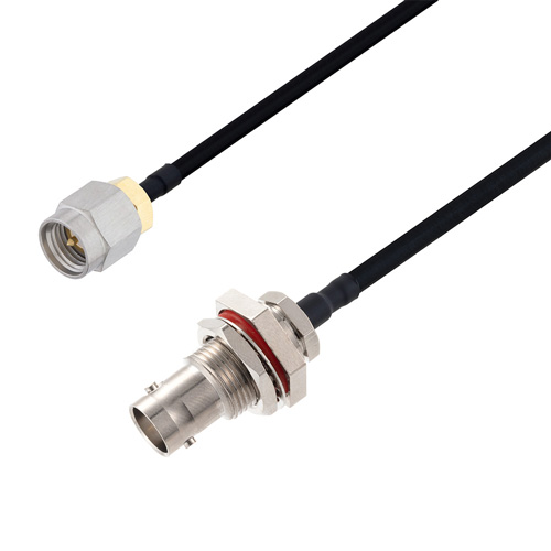Picture of BNC Female Bulkhead to SMA Male Cable Assembly using LC141TBJ Coax, 1 FT