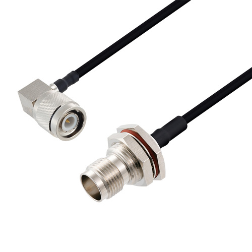 Picture of BNC Female Bulkhead to TNC Male Right Angle Cable Assembly using LC141TBJ Coax, 1 FT